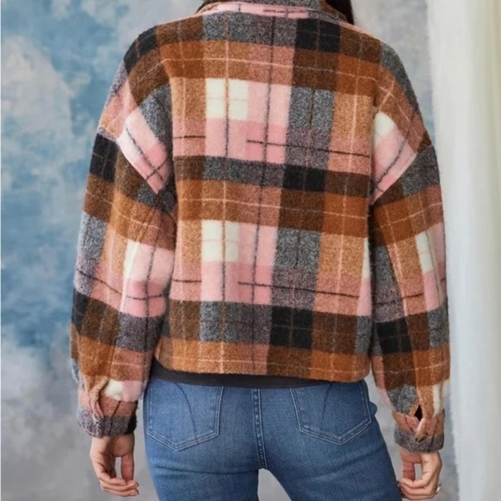 NWT Saltwater Luxe Pink and Brown Plaid Cropped Jacket sz M - Picture 3 of 7